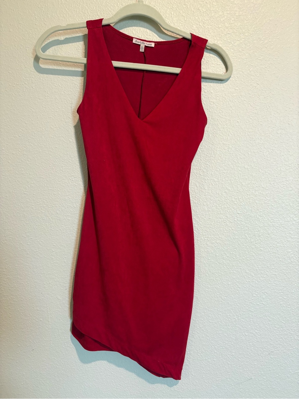 Charlotte Russe Red V-Neck Sleeveless Suede Dress